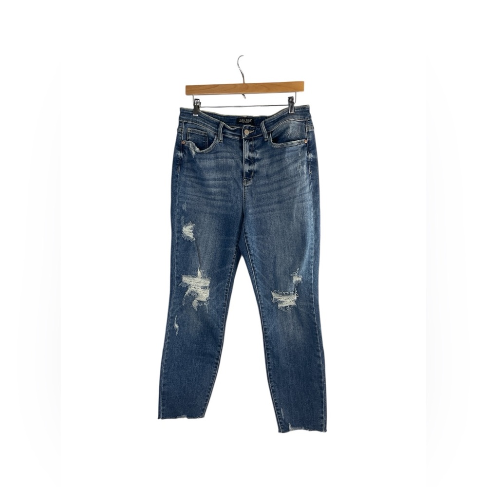 Judy Blue Distressed Jeans Relaxed Fit ankle Raw Hem Size 9/29 stretch comfort